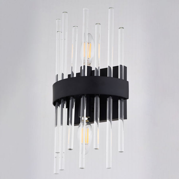 Vaxcel Delevan 14-in H 2 Light Wall Light, Matte Black/Clear