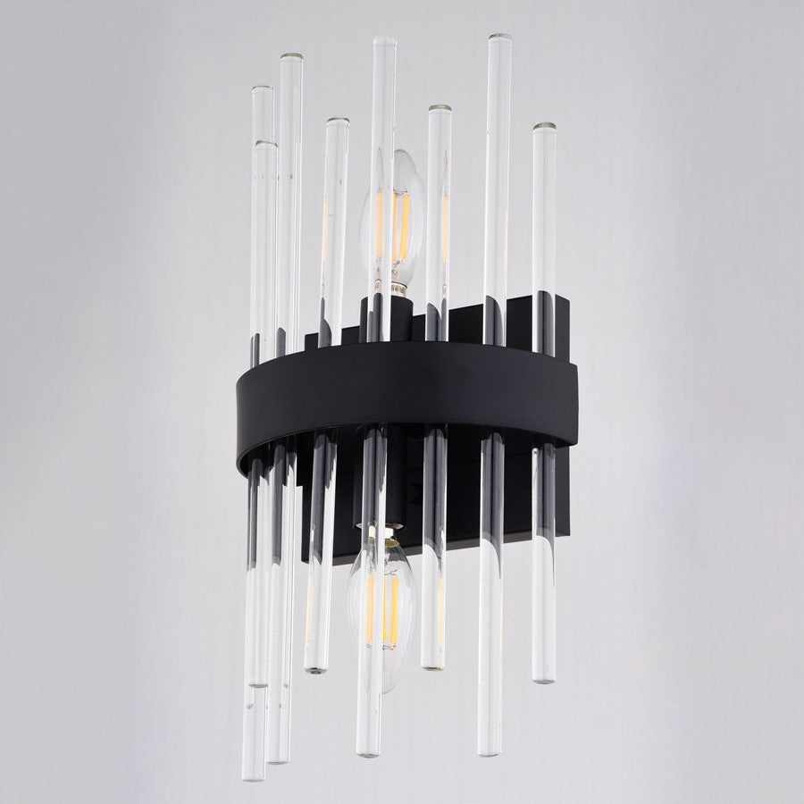 Vaxcel Delevan 14-in H 2 Light Wall Light, Matte Black/Clear