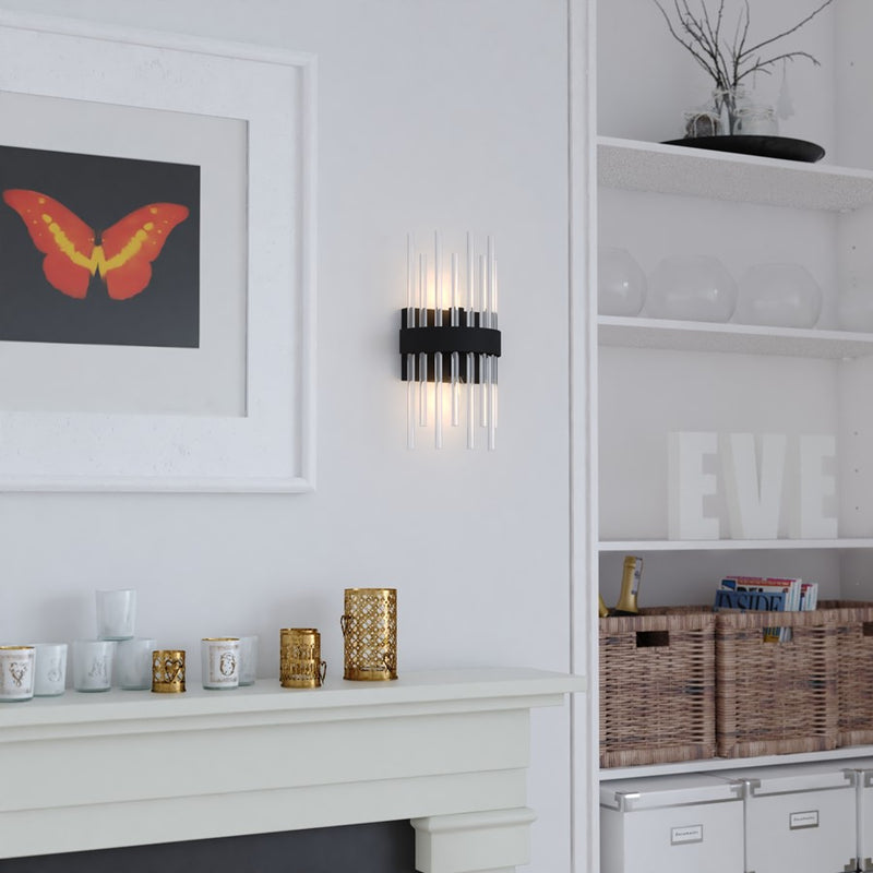 Vaxcel Delevan 14-in H 2 Light Wall Light, Matte Black/Clear