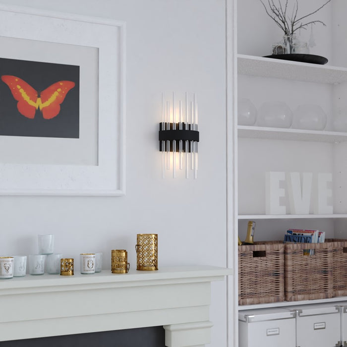 Vaxcel Delevan 14-in H 2 Light Wall Light, Matte Black/Clear