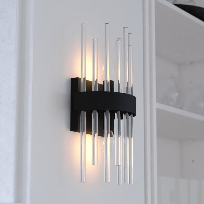 Vaxcel Delevan 14-in H 2 Light Wall Light, Matte Black/Clear