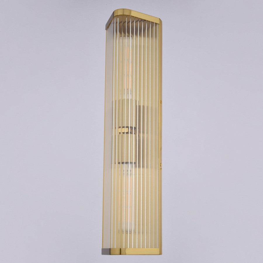 Vaxcel Barbier 22" H 2 Light Wall Light, Antique Gold/Clear