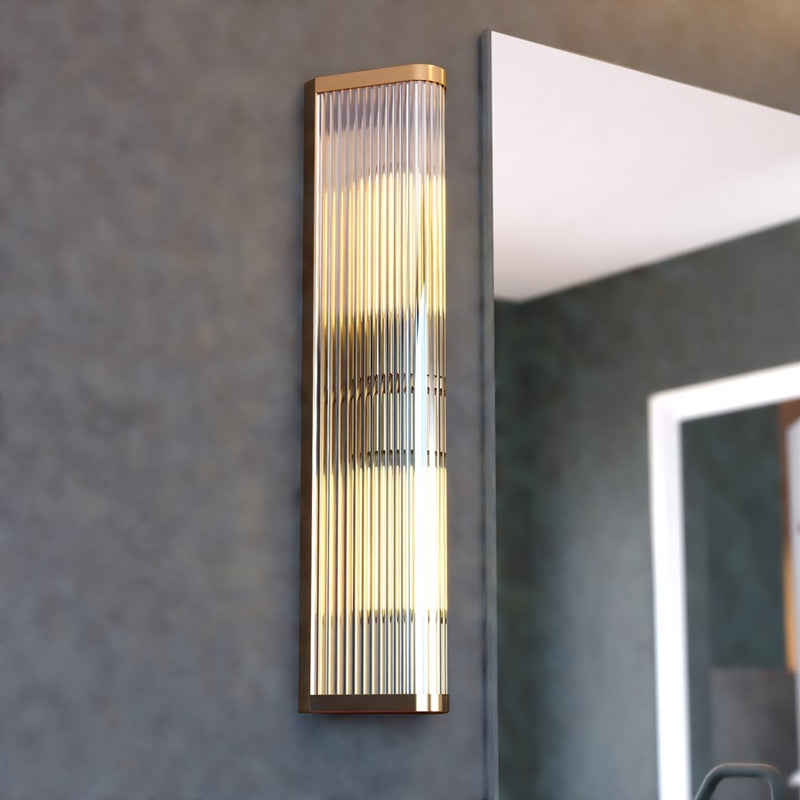 Vaxcel Barbier 22" H 2 Light Wall Light, Antique Gold/Clear