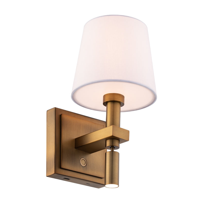 WAC Lighting Chloe 1-Light Reading Light | Modern Aged Brass Aluminum and Clear/White Fabric Shade | Bedroom & Office Accent | 6 x 7 x | Model BL110610-AB
