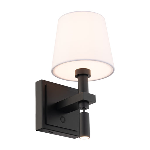 WAC Lighting Chloe 1-Light Reading Light | Modern Black Aluminum and Clear/White Acrylic Fabric Shade | Bedroom & Office Desk | 6 x 7 | Model BL110610-BK