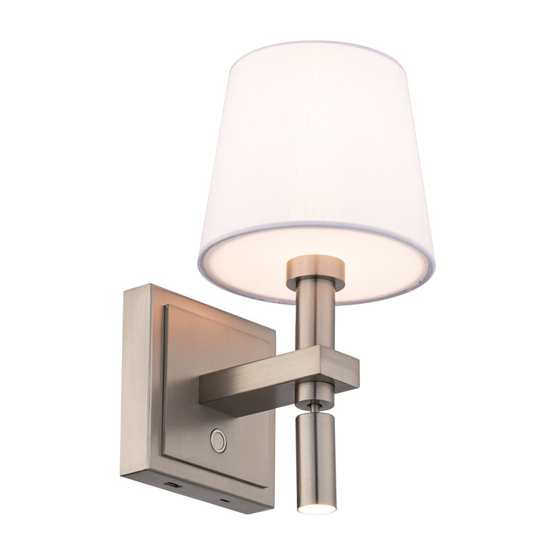 WAC Lighting Chloe 1-Light Reading Light | Modern Brushed Nickel and Clear/White Fabric Shade | Bedroom & Home Office Task Light | 6 x | Model BL110610-BN