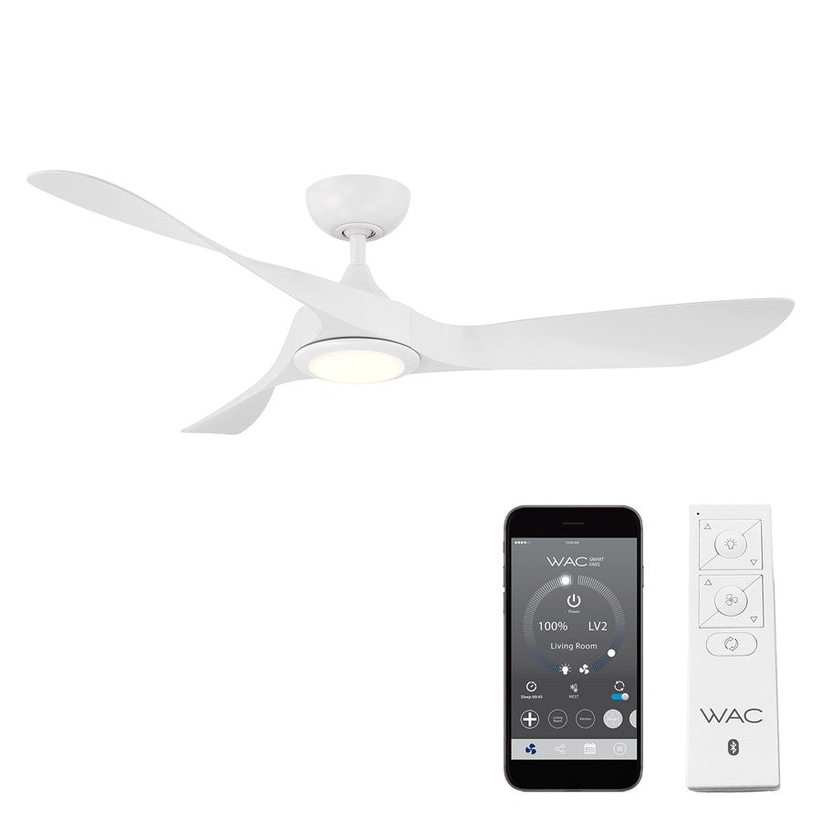 WAC Swirl 3 Blade 54" LED Ceiling Fan, Matte White/White - F-074L-MW
