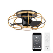 WAC Aella 3-Blade LED Caged Flush Mount Fan, Brass Black/Black - F-096L-AB-MB