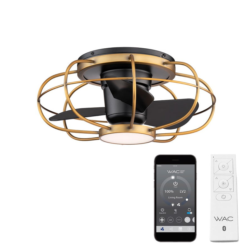 WAC Aella 3-Blade LED Caged Flush Mount Fan, Brass Black/Black - F-096L-AB-MB