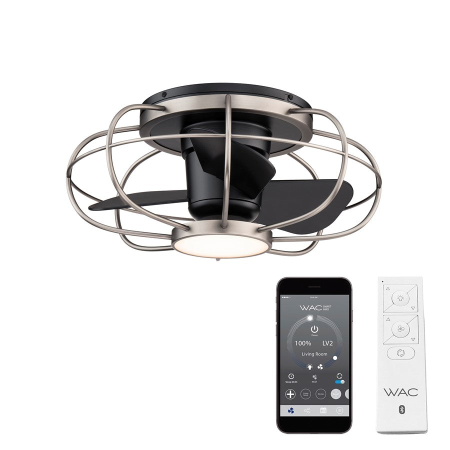 WAC Aella 3-Blade LED Caged Flush Mount Fan, Nickel Black/Black - F-096L-BN-MB