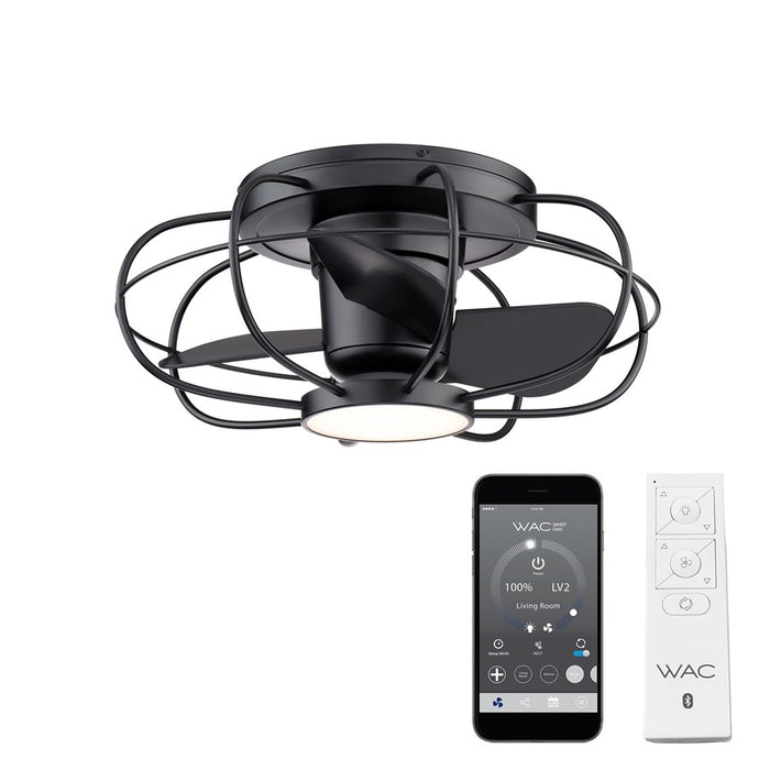 WAC Aella 3-Blade LED Caged Flush Mount Fan, Black/Black - F-096L-MB