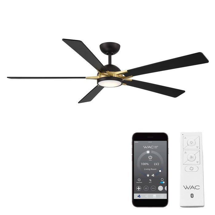 WAC Lighting Rotary 5-Blade LED Ceiling Fan, Black Brass/Black - F-099L-MB-SB