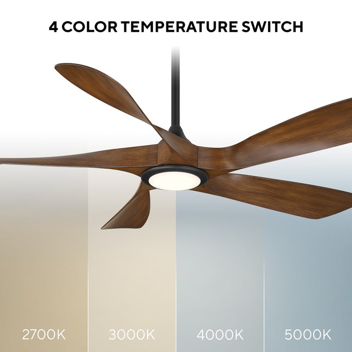 WAC Swirl 5 Blade 56" LED Smart Ceiling Fan, Black Distressed Koa