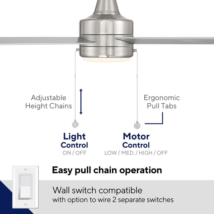 WAC Quade 4 Blade 52" Pull Chain Ceiling Fan, Nickel/Titanium Silver