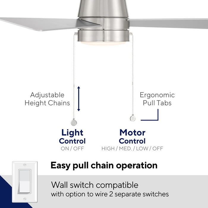 WAC Hug 3 Bld 44" Pull Chain Flush Mount Fan, Nickel/Titanium Silver