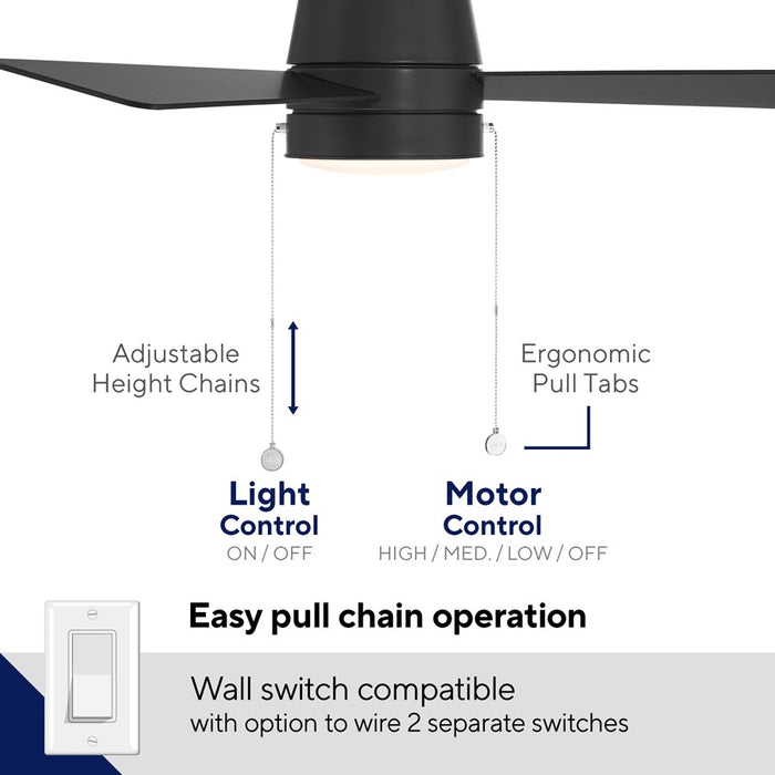 WAC Hug 3 Blade 44" Pull Chain Flush Mount Ceiling Fan, Black/Black