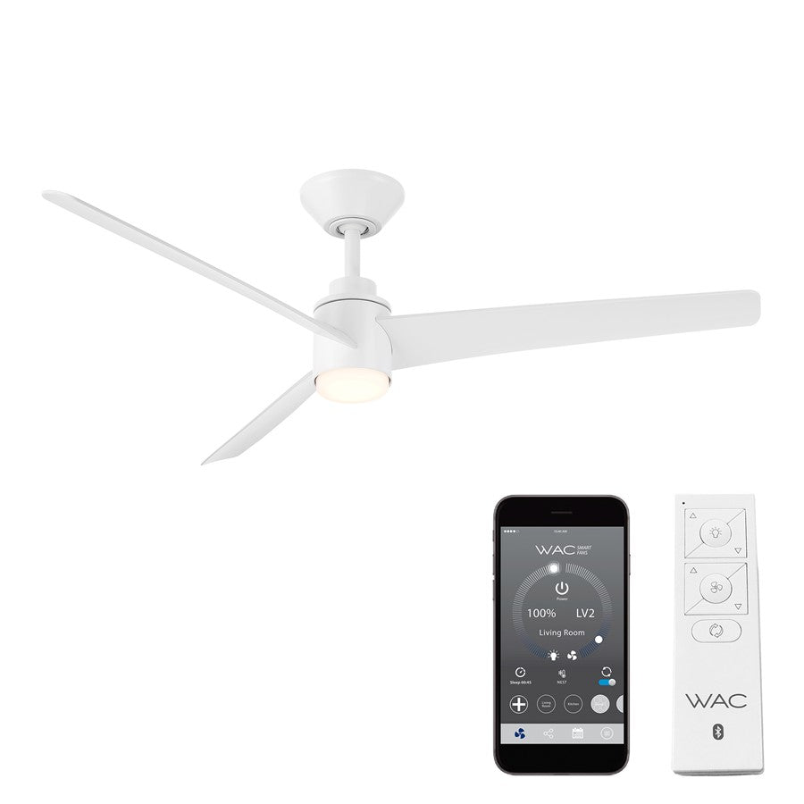 WAC Novelle 3 Blade 52" LED Smart Ceiling Fan, Matte White/White - F-109L-MW