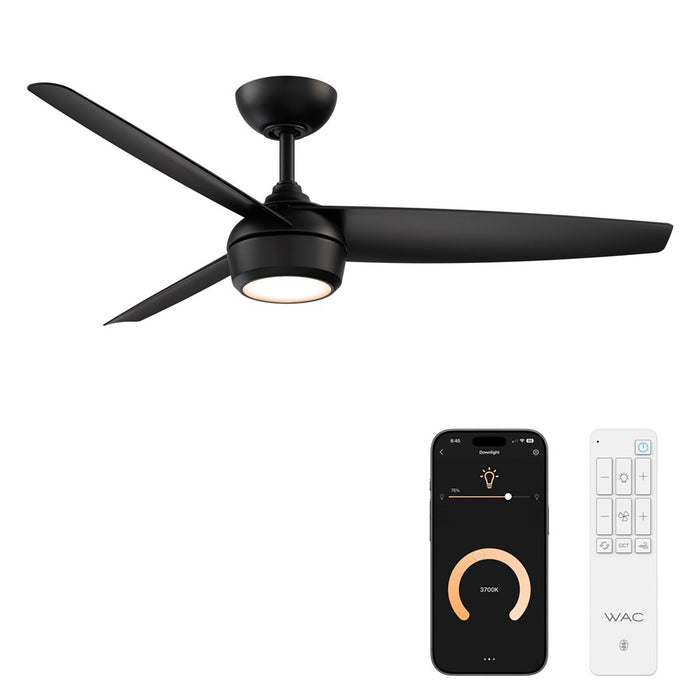 WAC Ferris 3 Blade 52" LED Smart Ceiling Fan, Matte Black/Black - F-110L-MB