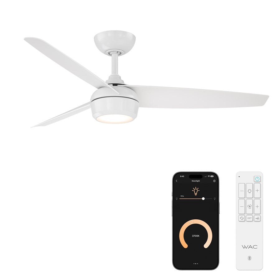 WAC Ferris 3 Blade 52" LED Smart Ceiling Fan, Matte White/White - F-110L-MW