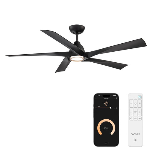 WAC Zeke 5 Blade 60" LED Smart Ceiling Fan, Matte Black/Black - F-111L-MB