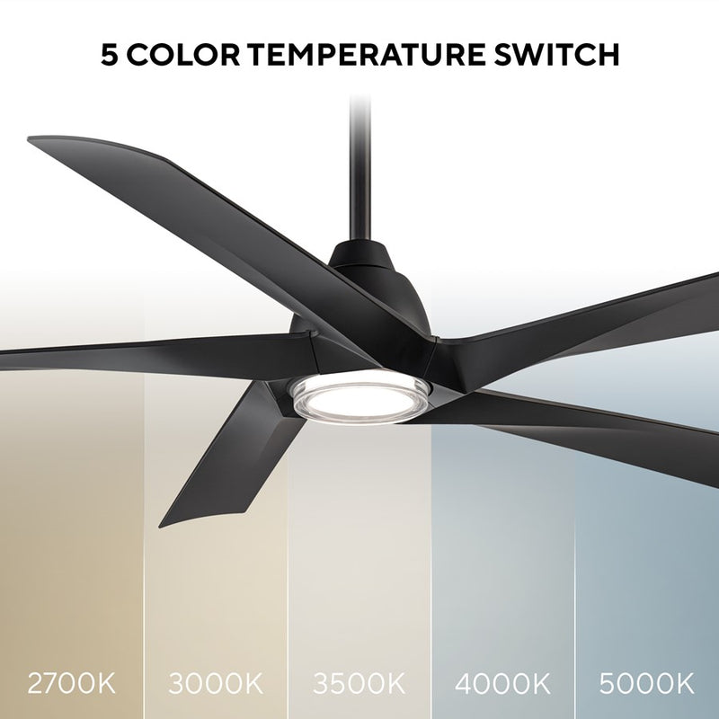 WAC Zeke 5 Blade 60" LED Smart Ceiling Fan, Matte Black/Black