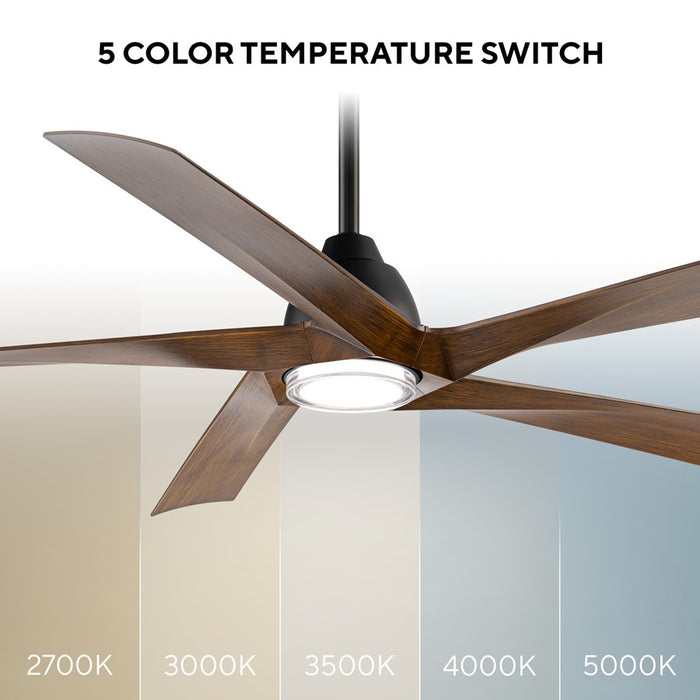 WAC Zeke 5 Blade 60" LED Smart Ceiling Fan, Black Distressed Koa