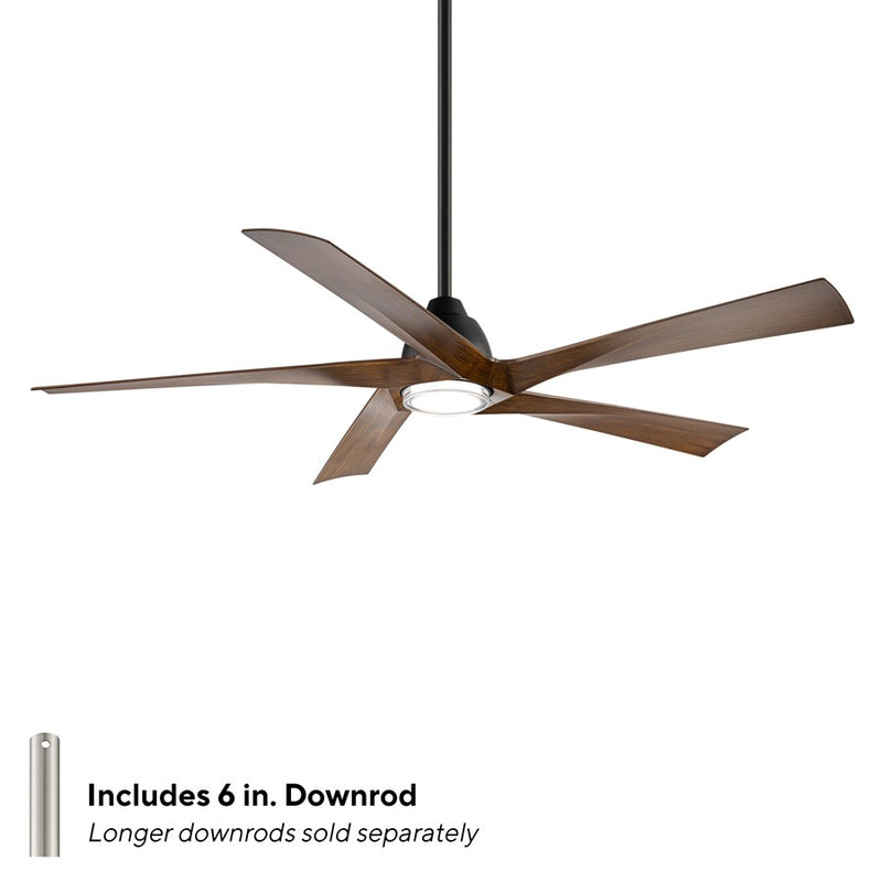WAC Zeke 5 Blade 60" LED Smart Ceiling Fan, Black Distressed Koa