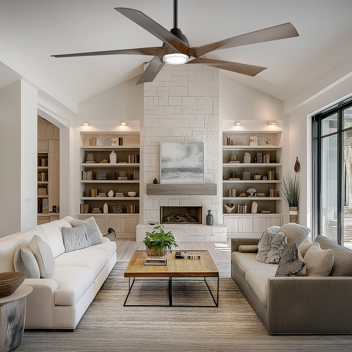 WAC Zeke 5 Blade 60" LED Smart Ceiling Fan, Black Distressed Koa