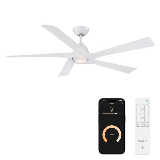 WAC Zeke 5 Blade 60" LED Smart Ceiling Fan, Matte White/White - F-111L-MW