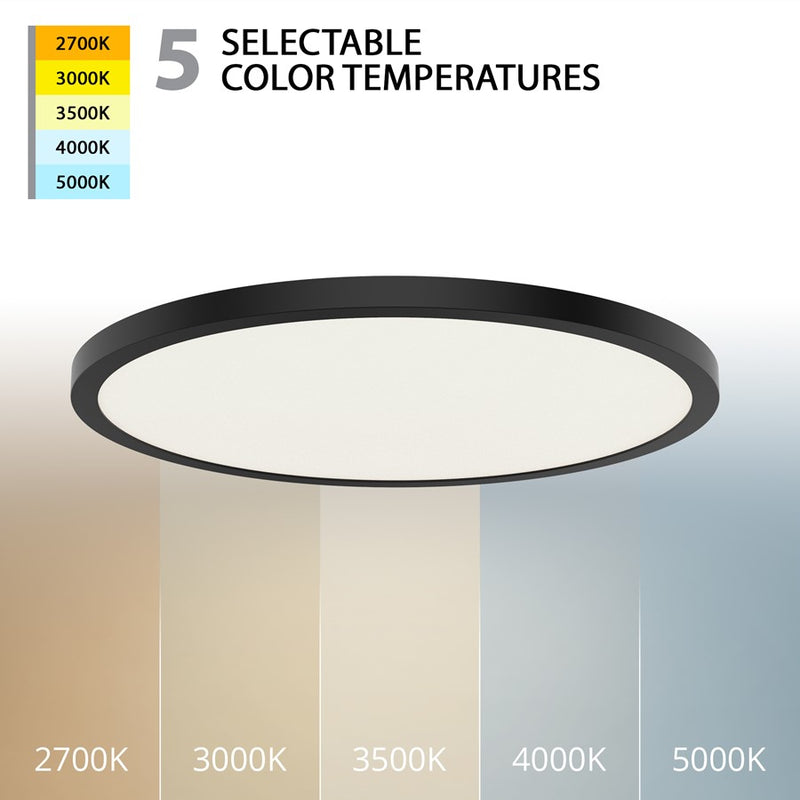 WAC Round 1Lt LED Flush Mount/5CCT Selectable, Black/White