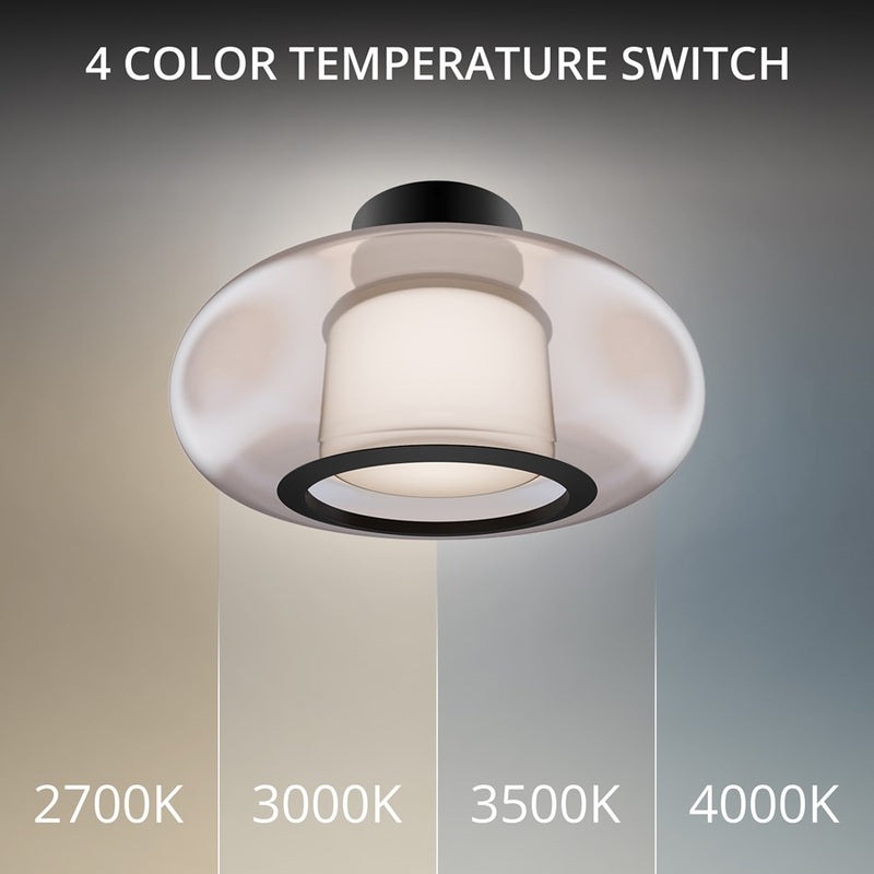 dweLED Doma 1 Light 14" Flush Mount/3000K, Black/Opaline