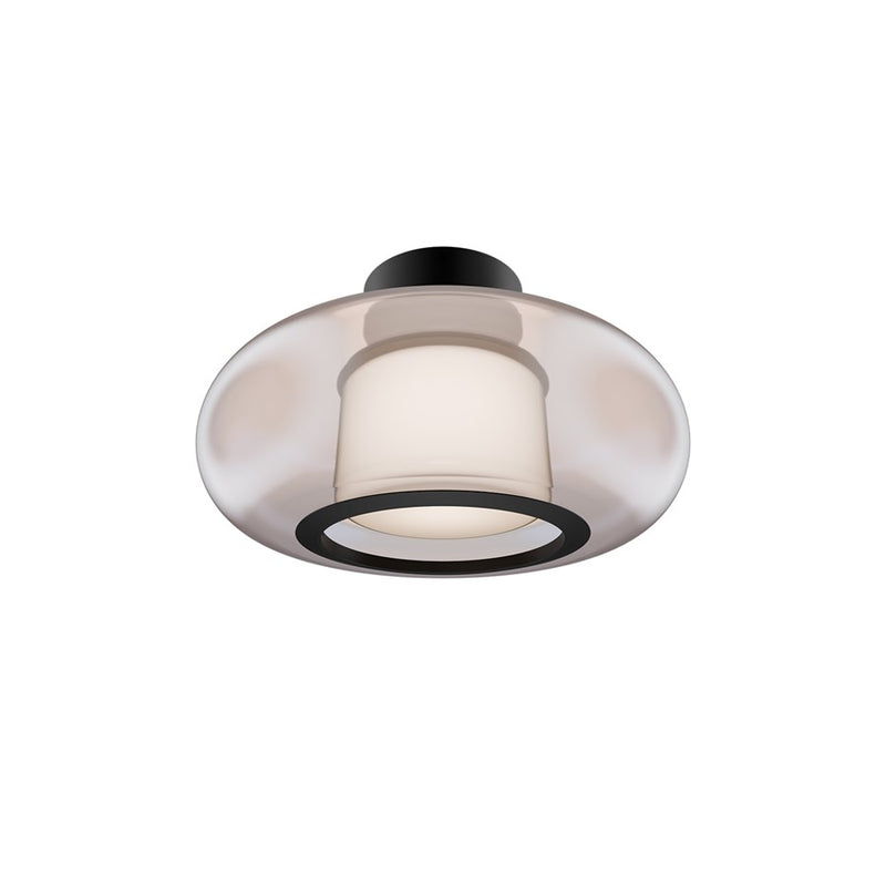 dweLED Doma 1 Light 14" Flush Mount/3500K, Black/Opaline - FM-48513-35-BK