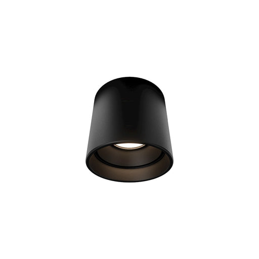 WAC Downtown 3.5in 1-Light Outdoor Flush Mount | Contemporary Black Aluminum and Clear Glass | Covered Porch & Patio | 3.5 x 3.5 in | Model FM-W47204-40-BK