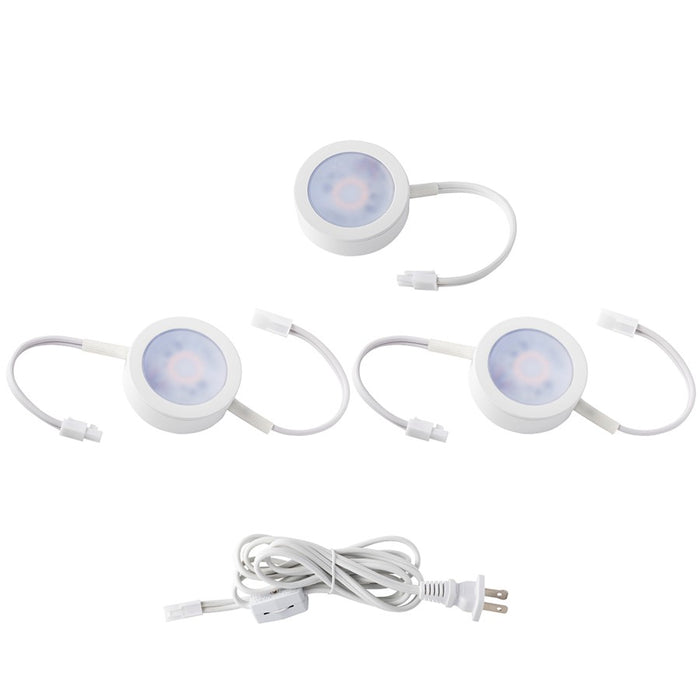 WAC 3Lt LED Puck Lights/6" Wire/6' Cord/Roll Switch, White/White - HR-AC73-CS-WT