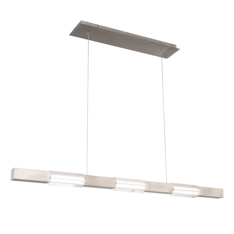 WAC Lighting Super Star 47in 3-Light Linear Pendant | Contemporary Brushed Nickel and Clear K5 Crystal | Kitchen Island & Dining Room | Model PD-15547-BN