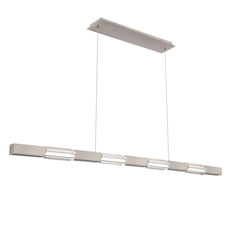 WAC Lighting Super Star 60in 4-Light Linear Pendant | Contemporary Brushed Nickel and Clear K5 Crystal | Kitchen Island & Dining Room | Model PD-15560-BN