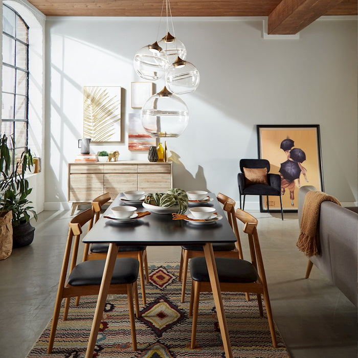 dweLED Bistro LED 4 Light Chandelier 3000K, Aged Brass/Clear