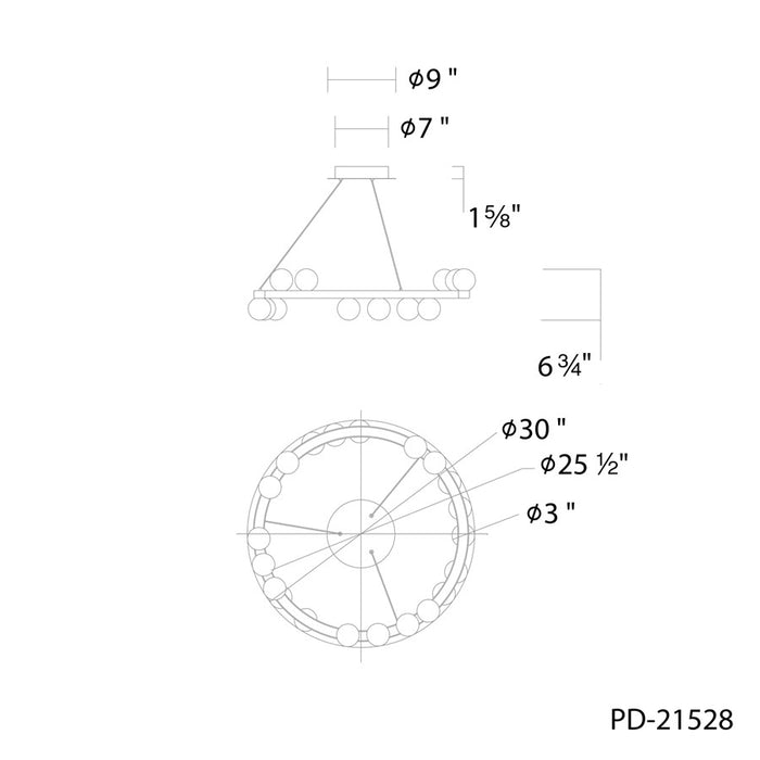 dweLED Carousel 21 Light 28" Chandelier/3000K, Black/Frosted