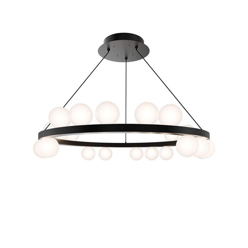 dweLED Carousel 21 Light 28" Chandelier/3500K, Black/Frosted - PD-21528-35-BK