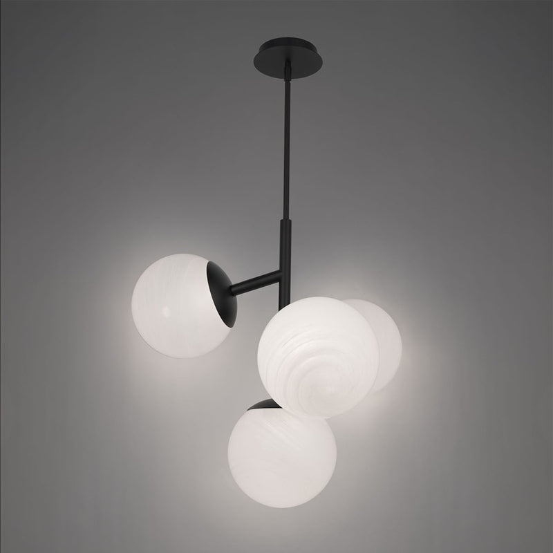 dweLED Quatrro 4 Light 27" Pendant/3000K, Black/Frosted