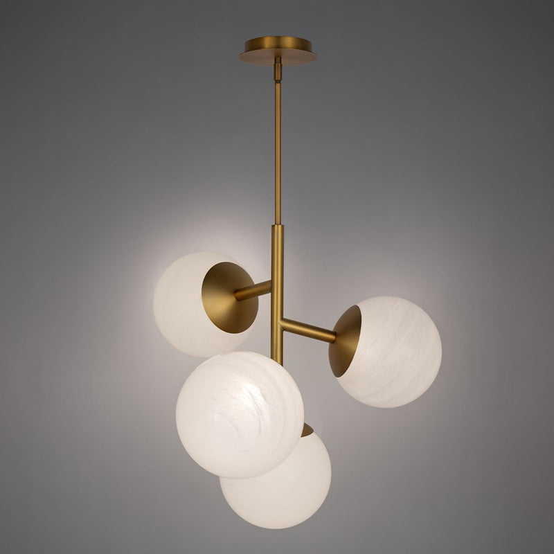 dweLED Quatrro 4 Light 27" Pendant/3500K, Aged Brass/Frosted