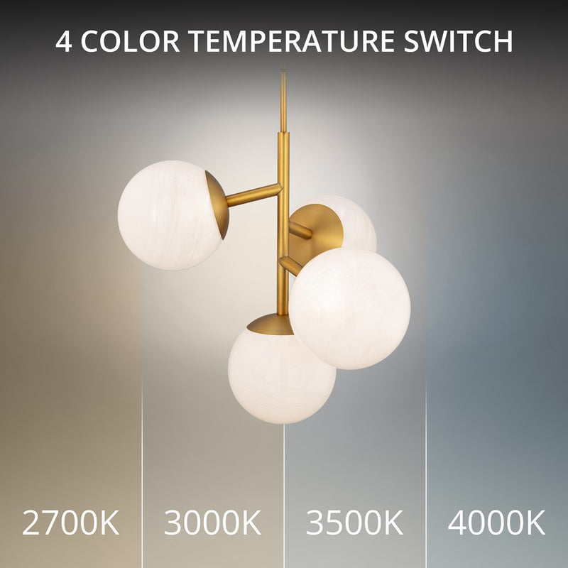 dweLED Quatrro 4 Light 27" Pendant/3500K, Aged Brass/Frosted