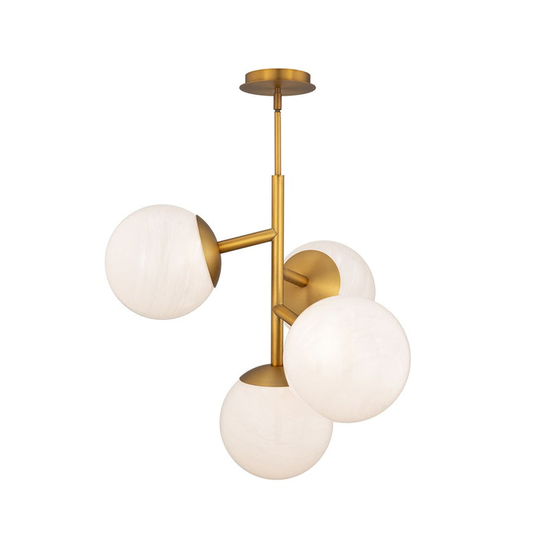 dweLED Quatrro 4 Light 27" Pendant/4000K, Aged Brass/Frosted - PD-23527-40-AB