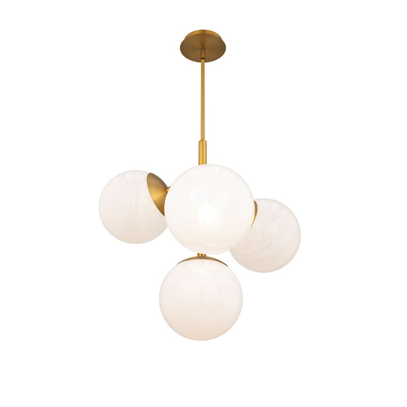 dweLED Quatrro 4 Light 27" Pendant/4000K, Aged Brass/Frosted