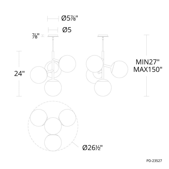 dweLED Quatrro 4 Light 27" Pendant/4000K, Black/Frosted