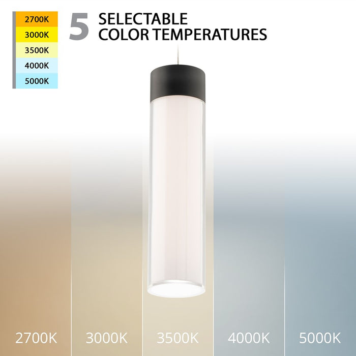 WAC Twist-N-Lite 1Lt LED Cylinder Pendant, Black/Clear/White