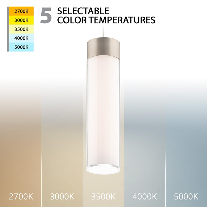 WAC Twist-N-Lite 1Lt LED Cylinder Pendant, Nickel/Clear/White