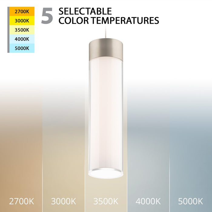 WAC Twist-N-Lite 1Lt LED Cylinder Pendant, Nickel/Clear/White