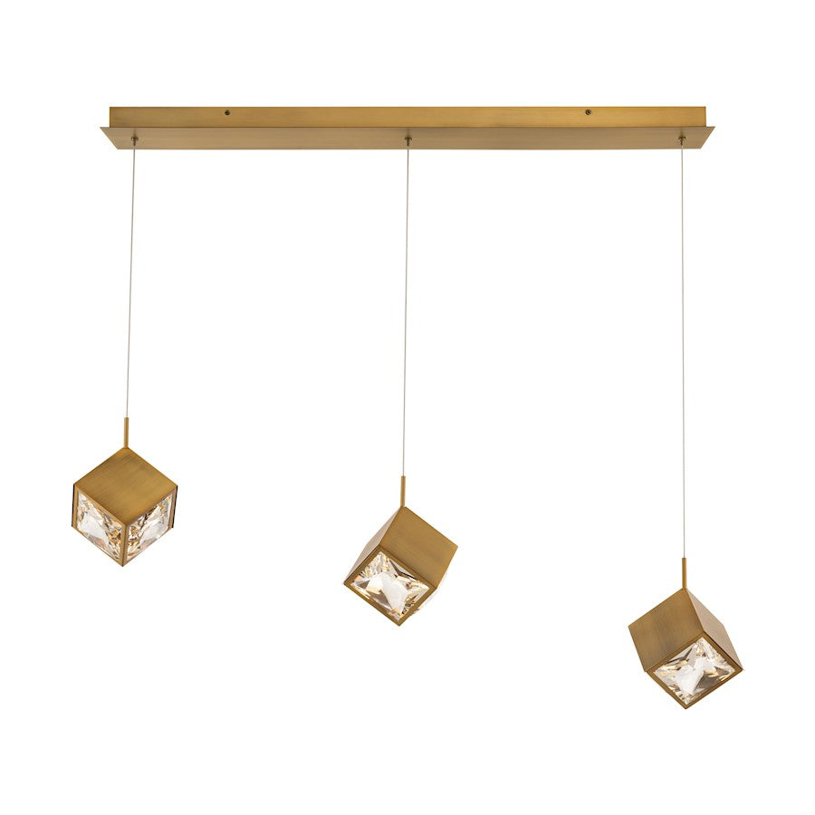 dweLED Ice Cube 3Lt Linear Multi LED Pendant 27-30-35-40K, Brass - PD-29303L-AB