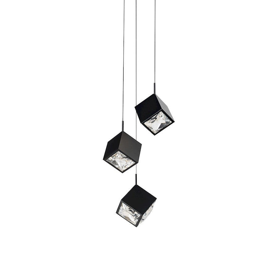 dweLED Ice Cube 3Lt Round Multi LED Pendant 27-30-35-40K, Black - PD-29303R-BK